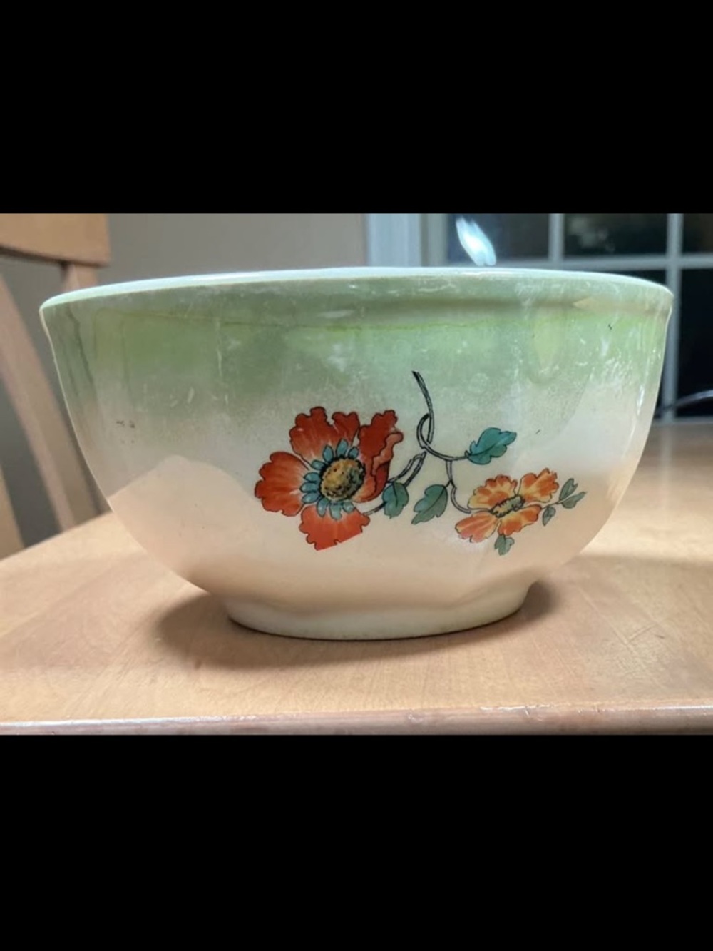 Homer Laughlin Green and Cream Floral Ceramic Bowl with Orange Blossoms
